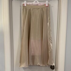 Anthropologie Satin A-Line Midi Skirt in Gold Cream